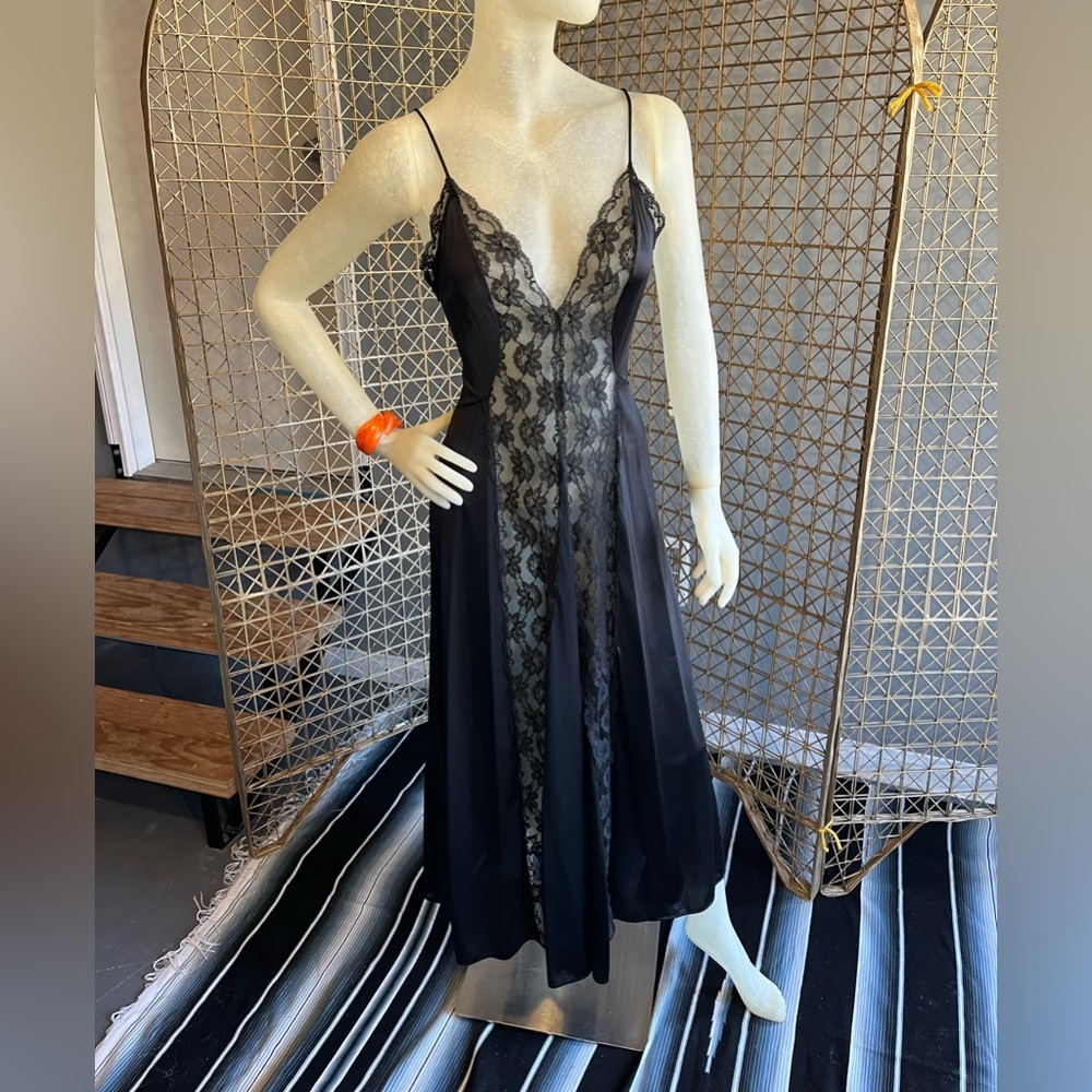 Vintage 70’s Black Lace & Nylon Slip Dress